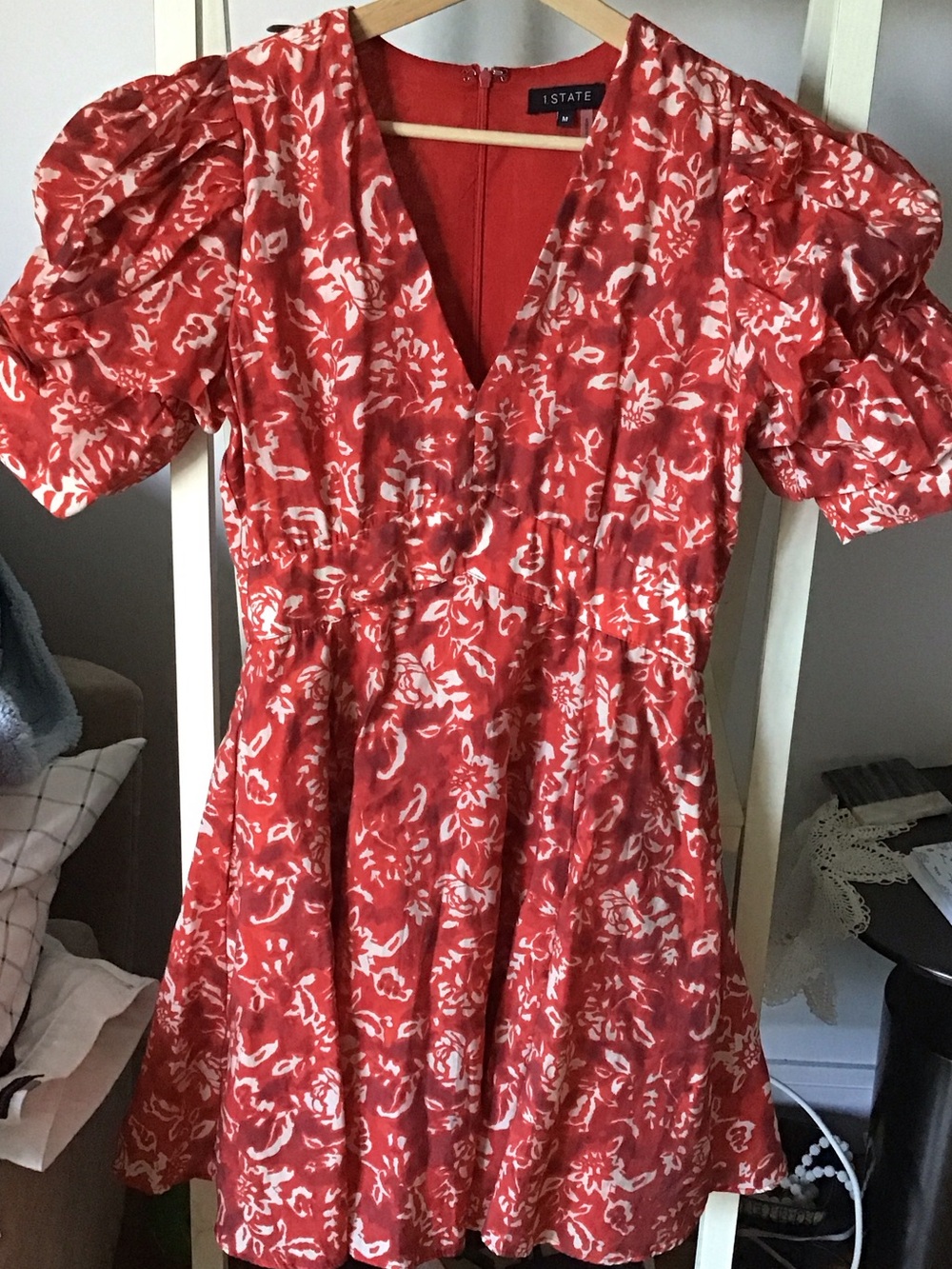 1.State Red Floral Print Mini Dress